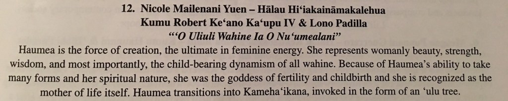 Excerpt from the 2018 Merrie Monarch Festival program - Miss Aloha Hula - Kahiko 